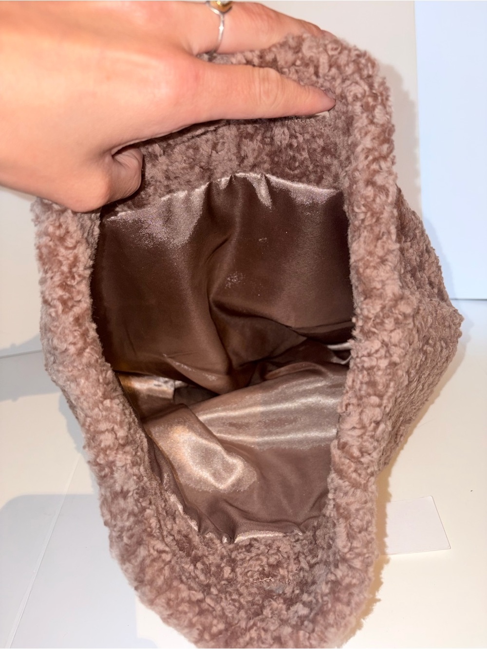 NOUR HAMMOUR Brown Fuzzy Shearling Tote Bag - Picture 4 of 4
